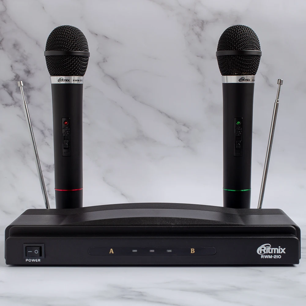 Ritmix rwm 210. Микрофонная система ritmix rwm-210. микрофон вокальный ritmix rwm-210 black. беспроводная микрофонная система ritmix rwm-221. микрофонный комплект ритмикс.