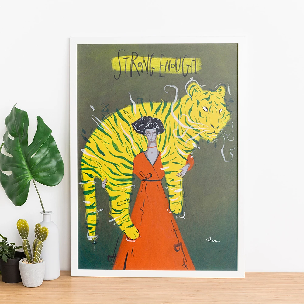 

Tiger Woman Strong Enough Canvas Painting Whisky and Vitamins Posters and Print Wall Art Picture for Living Room Cuadros Decor