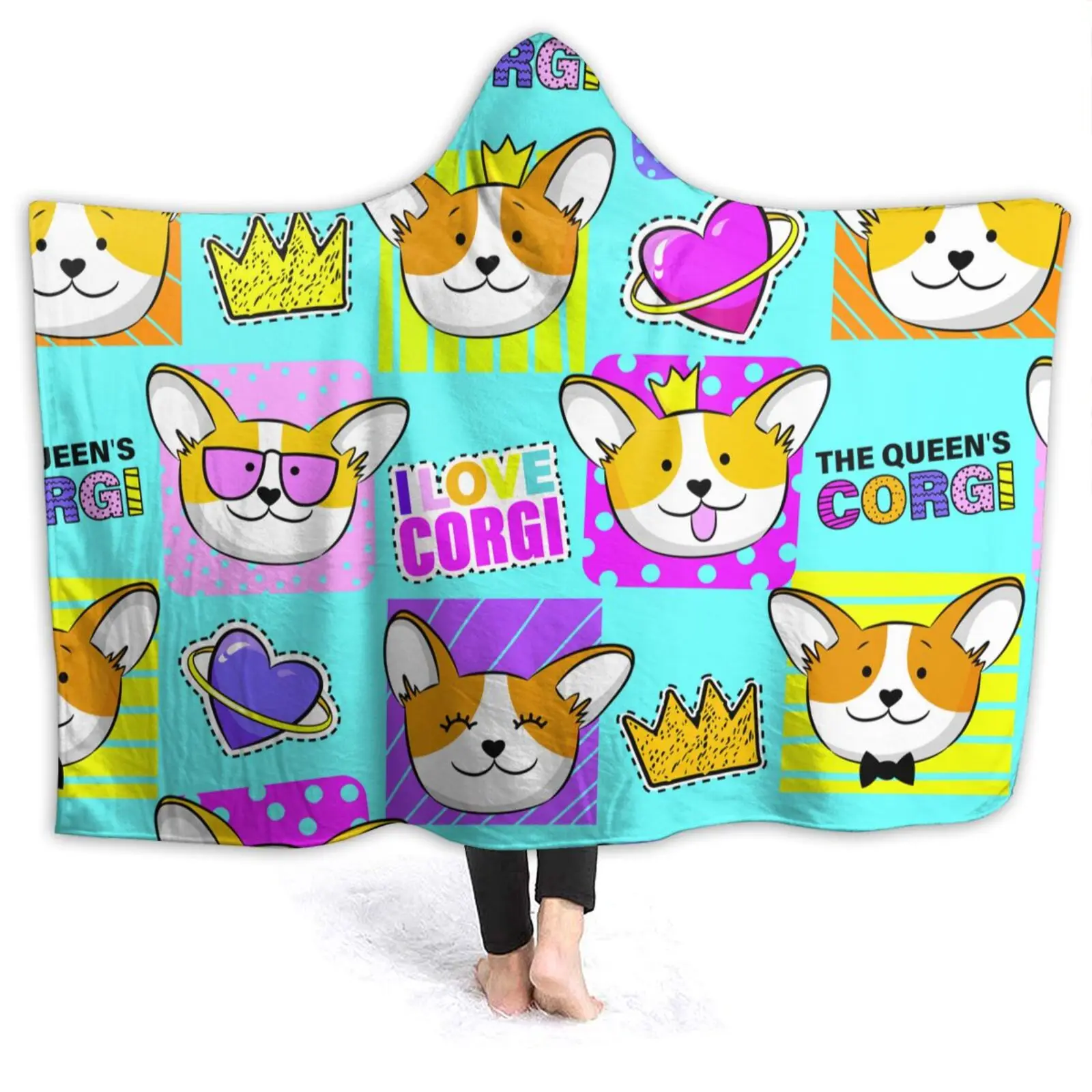 

Бесшовное одеяло Corgi из микрофибры с капюшоном, шерпа, флисовое мультяшное удобное толстое покрывало в виде кошачьей лапы на диван, Прямая п...