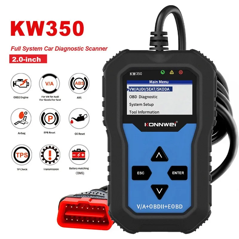 Автомобильный диагностический сканер KW350 OBD2 OBD для VW Audi SKoda SEAT VAG сброс качества