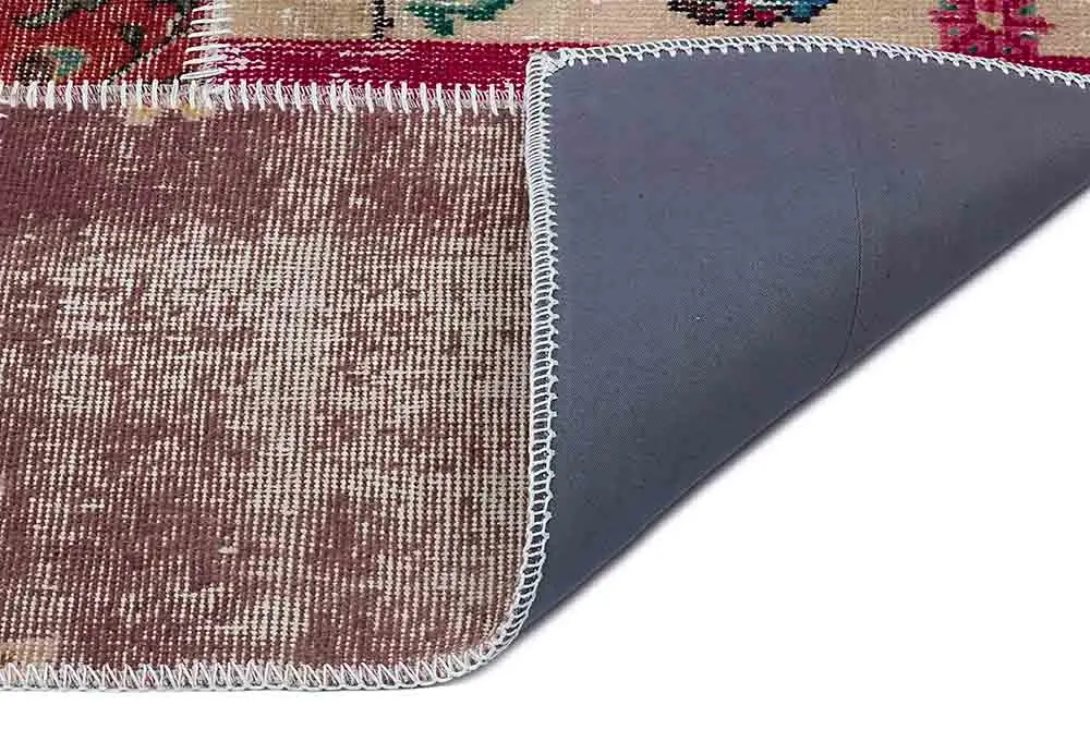 

Floral Patchwork Rug, Anatolian Carpets Natural Brown Handmade Wool Rug, Kitchen Rug4034