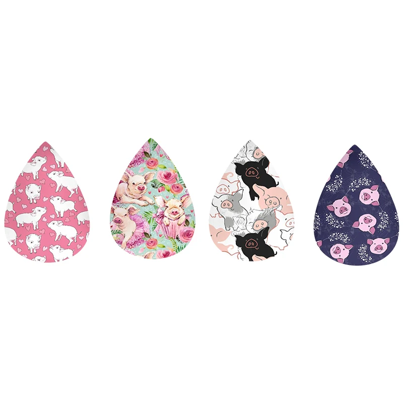 

Accept Diy Popular Pig Hand Drawn Pattern Pattern Print Leather Teardrop Earrings 20Pcs/10Pairs/Mixcolor