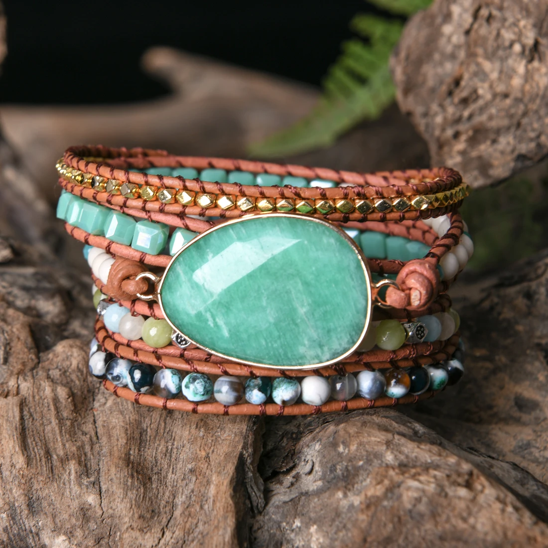 

Exclusive Fancy Wrap Bracelets W/ Natural Stone Beaded 5X Statement Bracelet Bohemian Jewelry Drop Shipping