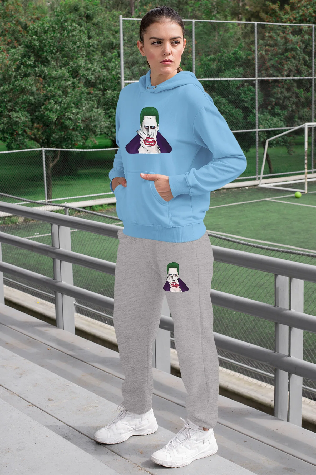 Женский спортивный костюм Angemiel голубой свитшот с капюшоном серые спортивные
