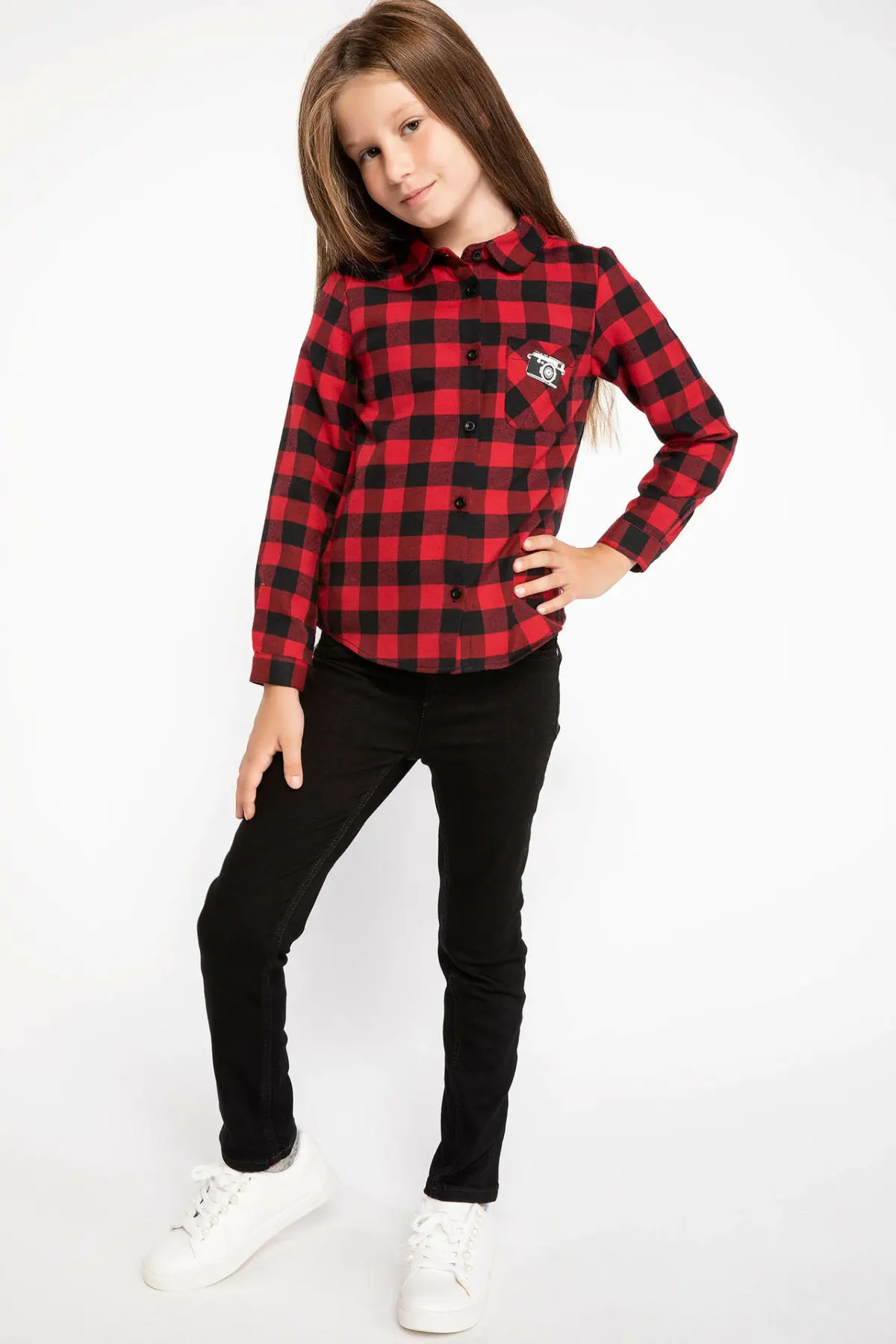 DeFacto/черно-красные рубашки в клетку для девочек Осенняя Повседневная рубашка с