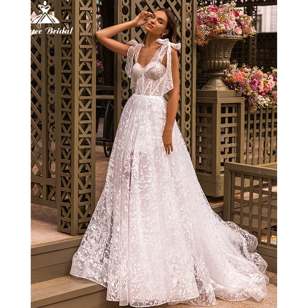 

Charming Appliques Bow Lace Sweetheart Zipper Brush Train Sleeveless Floor-Length Tulle 2022 Wedding Dresses A-LINE Bridal Gown