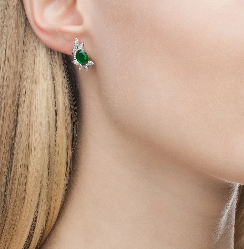 Серебряные серьги с алпанитом и фианитами SUNLIGHT проба 925 проба|Серьги-клипсы| |