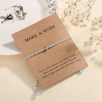 stainless steel gold color ball bracelet make a wish card blue pink cotton rope braided adjustable bracelet for women jewelry