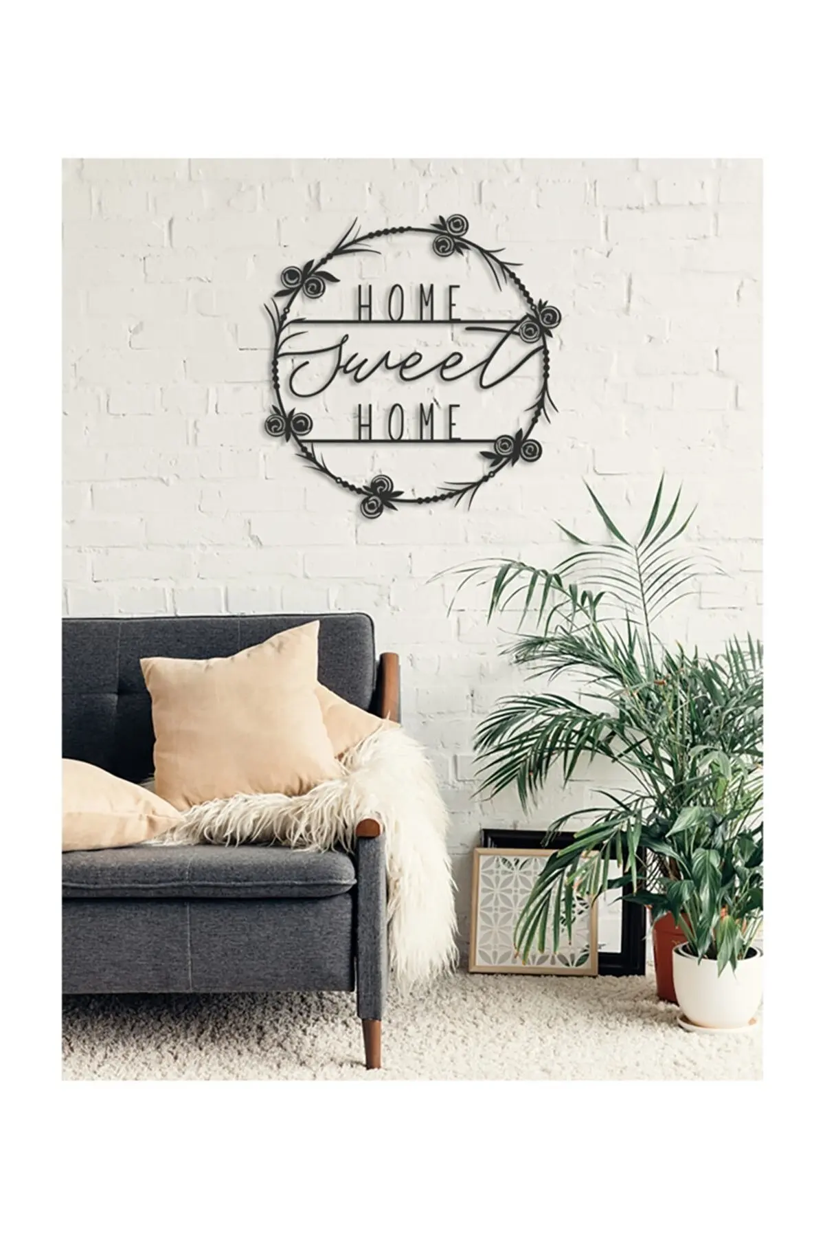 Home Metal Wall Accessory Home Sweet | Metal Leaves Written Kitchen Living Room Decor, Office Wall Decoration 50 cm x 50 cm text