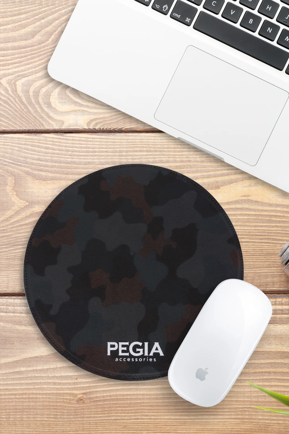 Pegia круглый коврик для мыши из натуральной кожи с камуфляжным принтом прочный