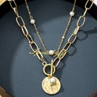 Винтажное Золотое многослойное жемчужное ожерелье-цепочка для женщин модная монета с портретом панк металлические ожерелья 2021 тренд женские ювелирные изделия