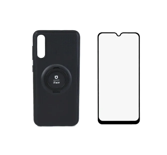 Выгодный комплект для Samsung A50 / A50s A30s черный чехол с кольцом-подставкой + защитное