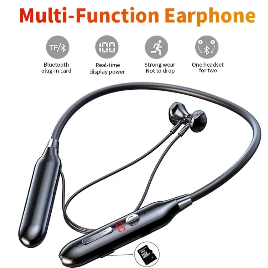 

Bluetooth Wireless Earphone Magnetic Neckband Headphone Support Memory Card Waterproof Running Sport Headset Noise Cancelling