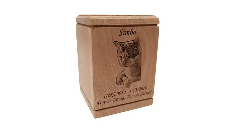 

Cremation Pet Urn, Engraved Dog Cat Ashes, Pet urn for dogs cats, Keepsake Wood Box, Memorial, Personalized Photo, Pet Loss Gift