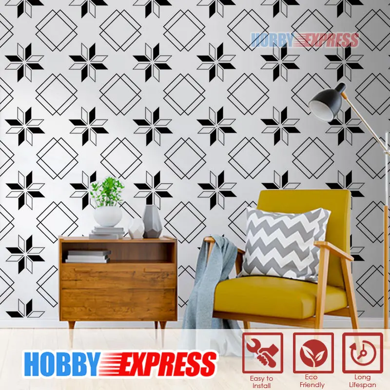 

Arrowzoom Self-Adhesive Black and White Pattern PVC Vinyl DIY Home Decor Living Room Bathroom Kitchen Wall Floor Tiles KK1192