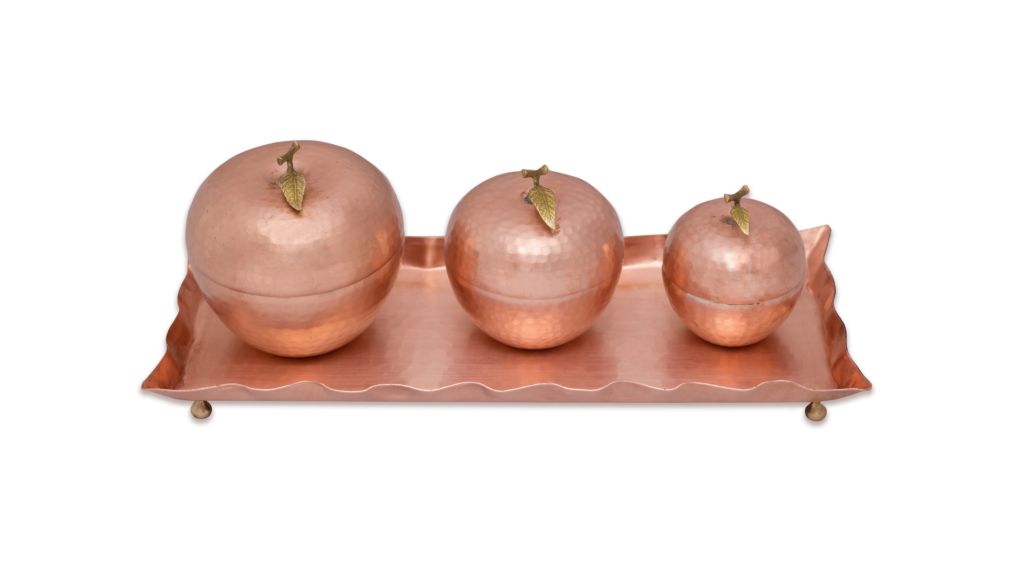 

Copper Snack Apple Set Handmade 3 Years Apple with 5 Years Warranty and 1 Tray