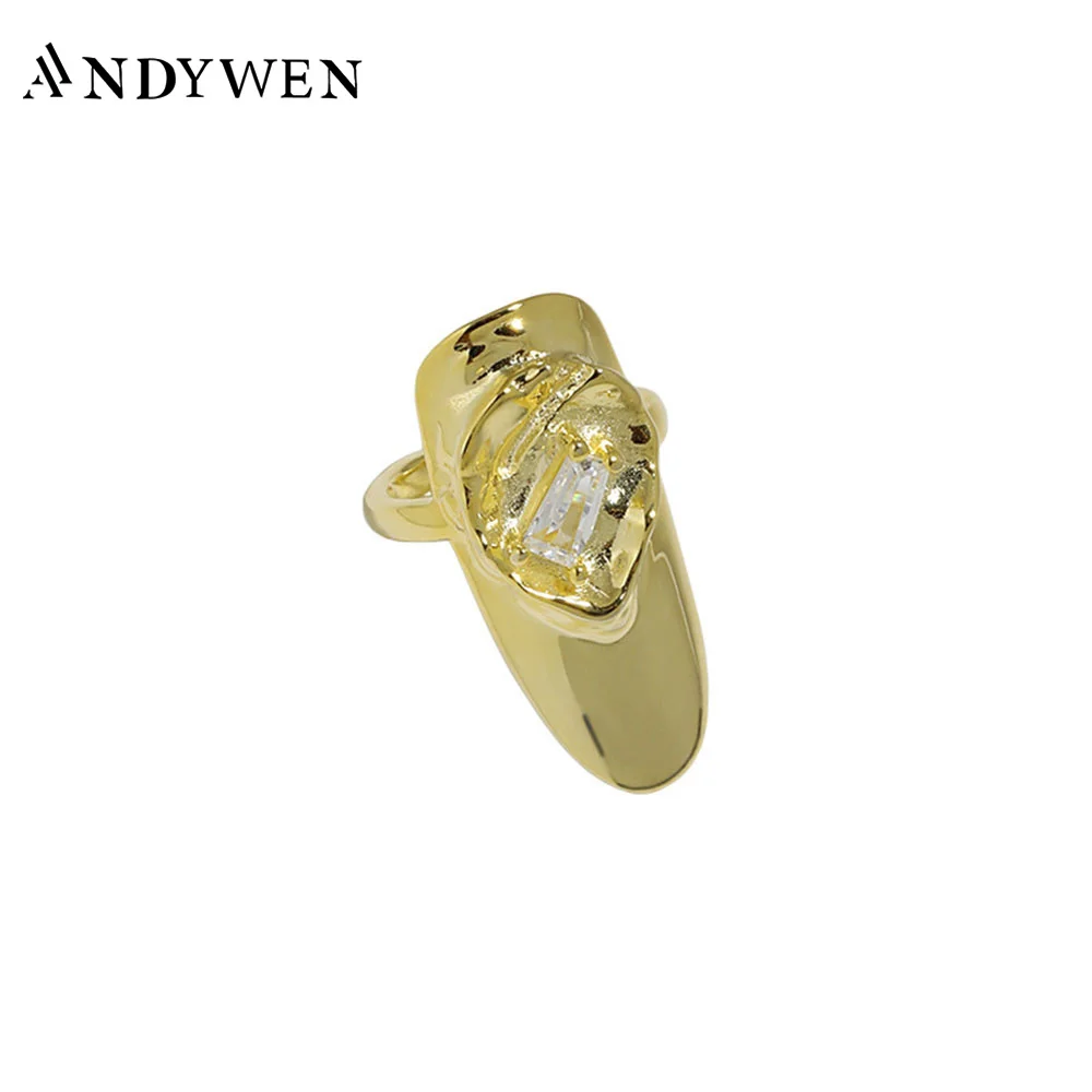 Женское кольцо для ногтей ANDYWEN из стерлингового серебра 100% пробы с фианитами 925