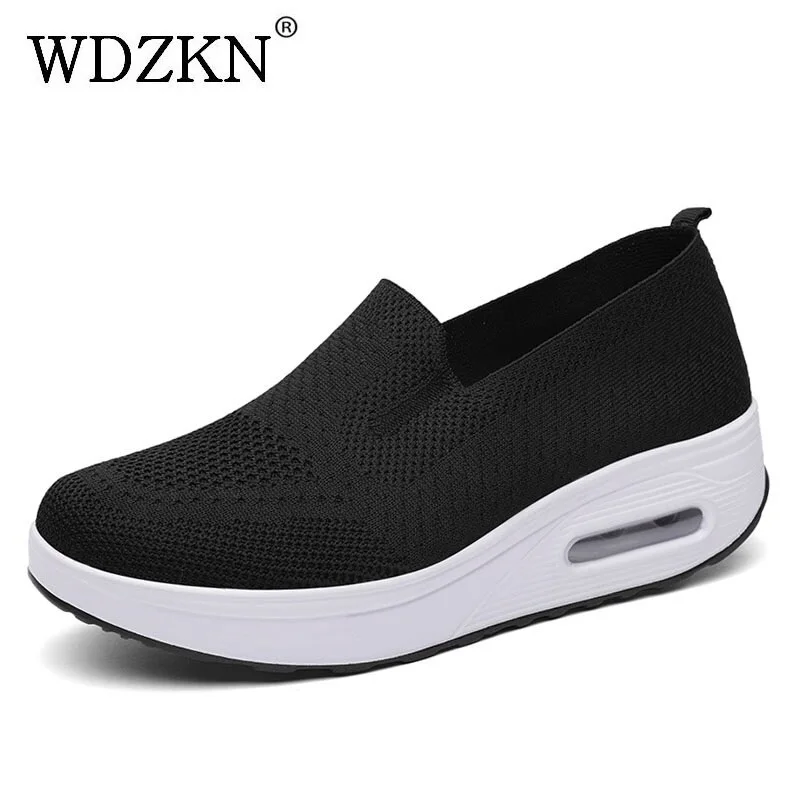 

WDZKN Summer Women Shoes 2021 Slip On Swing Shallow Sneakers Woman Breathable Air Mesh Wedges Platform Casual Vulcanize Shoes