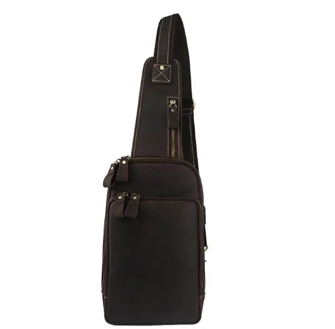 

Hot Sale Men Crazy Horse Leather Casual Fashion Chest Sling Bag 8" Tablet Design One Shoulder Bag Cross body Bag Male