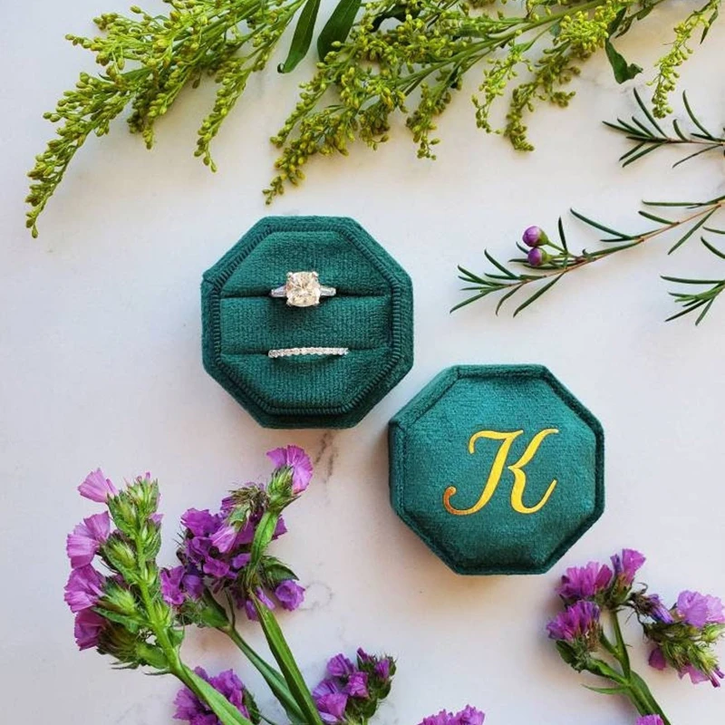 Персонализированная бархатная коробка для колец восьмиугольник ручной работы