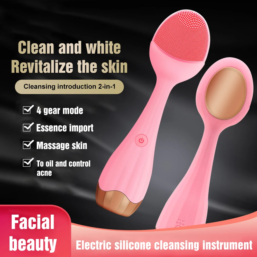 

Electric Facial Cleansing Brush Silicone Face Massager Cleansing Brush Essence Importing Instrument Face Ultrasonic Pore Facial