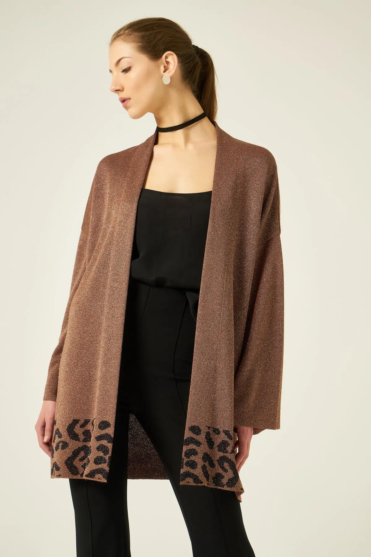 Joinus вязаный кардиган с леопардовым принтом Женский коричневый|Женские куртки| |