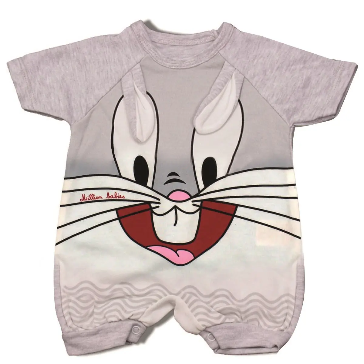 

Rabbit Printed Gray White Summer Baby Jumpsuit