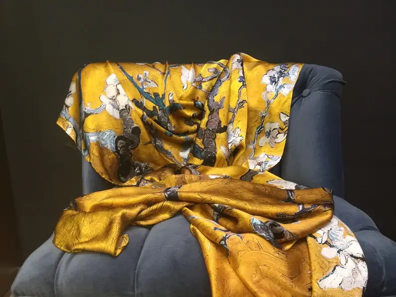 Mulberry pure silk scarf shawl Big Size High Quality 14 mumies (max quality) Vincent van Gogh yellow color. |