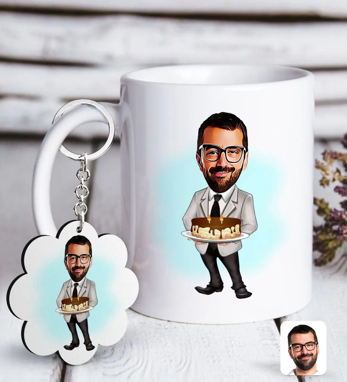 

Personalized Boys Birthday Caricature Of White mug And Keychain Gift set-4