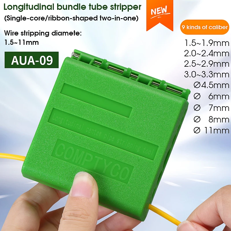 

COMPTYCO AUA-09 Fiber Optic Ribbon Optic Cable Stripper 1.5-11mm Longitudinal Center Pipe Stripping Tool Tube Slitter Green