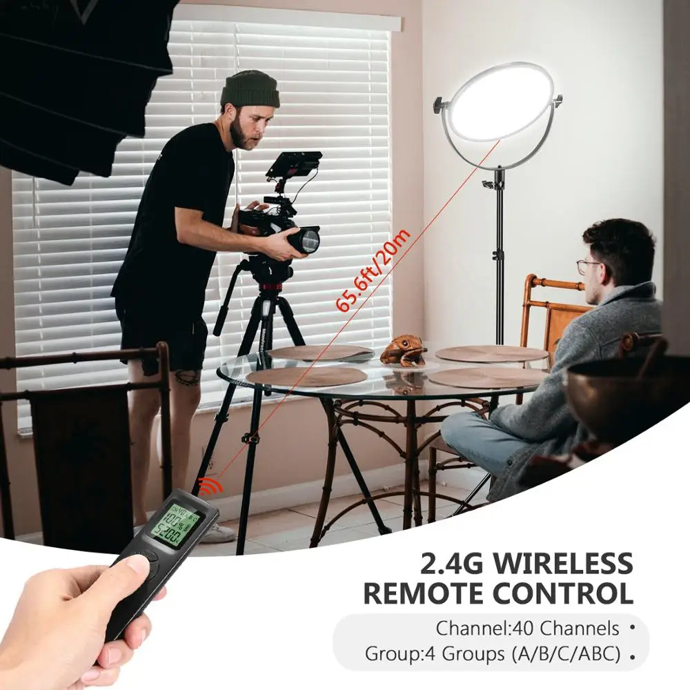 

Neewer 2-Pack Round LED Video Light & 2.4G Wireless Remote & Stand Lighting, Video Lighting for Portrait YouTube Video Shooting