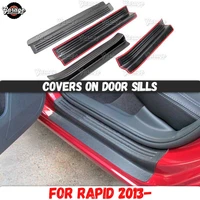 guard covers on door sills for skoda rapid 2013 2018 abs plastic pads accessories protective plates scratches car styling tuning