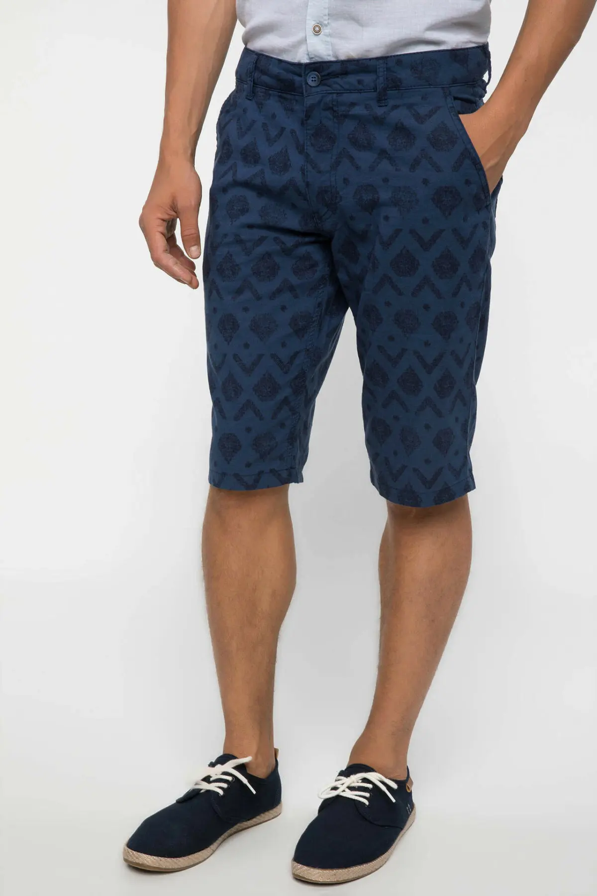 DeFacto мужские летние повседневные шорты Модные с принтом темно синие бермуды со