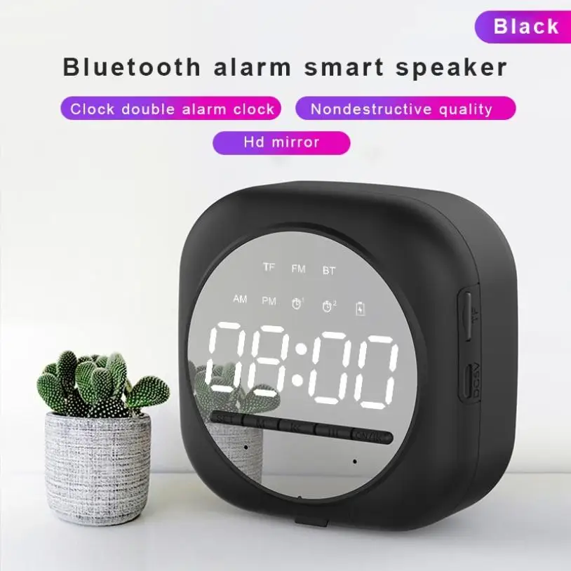 

Q12 Wireless Bluetooth Speaker With FM Radio Mirror LED Digital Alarm Clock Multifunction Subwoofer Music Player Support TF Card