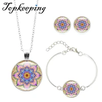 women time gem mandala pendant jewelry sets necklaces earrings bracelet set