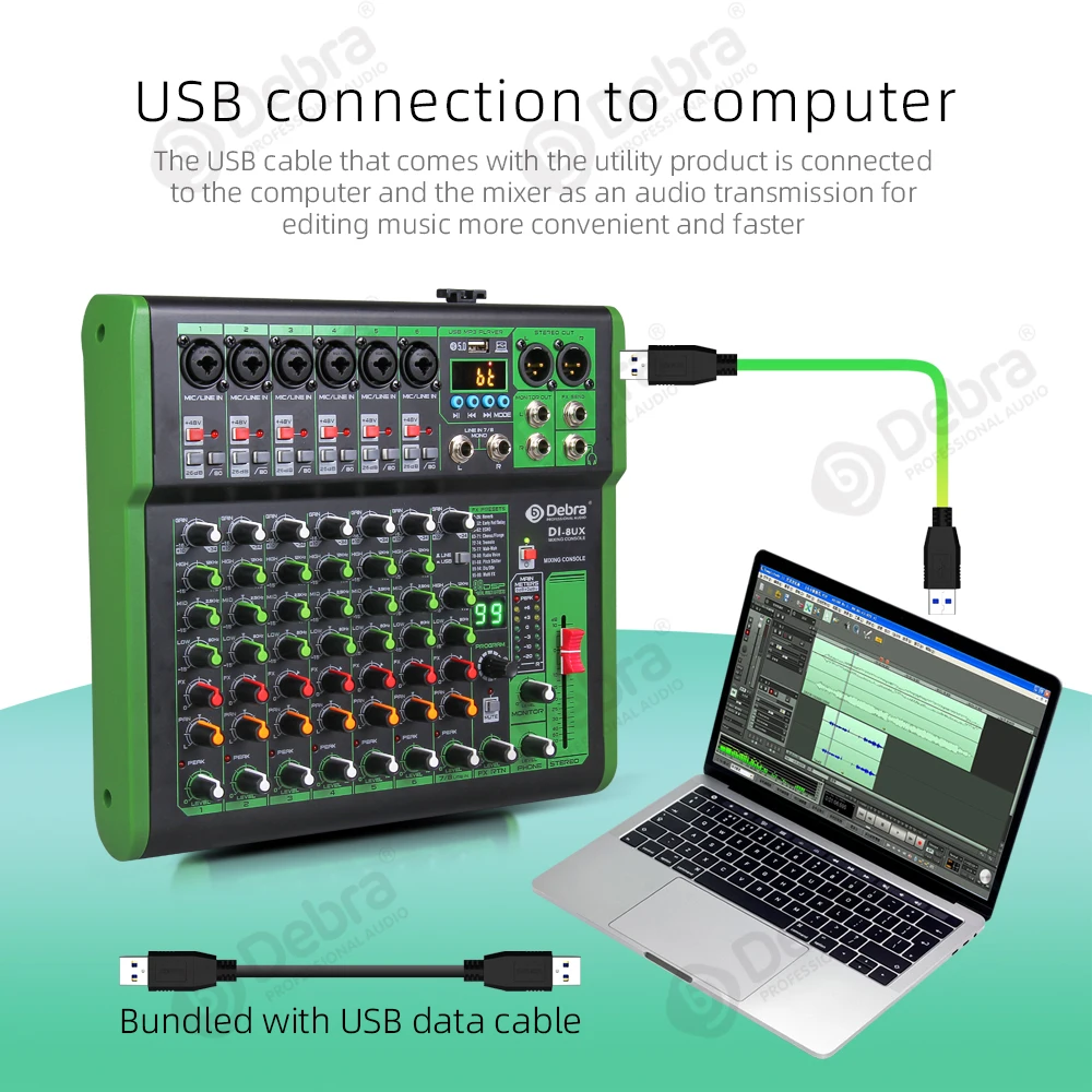 Аудиомикшер Debra Pro 8 каналов с цифровыми эффектами 99 DSP USB mp3-вход для пульта
