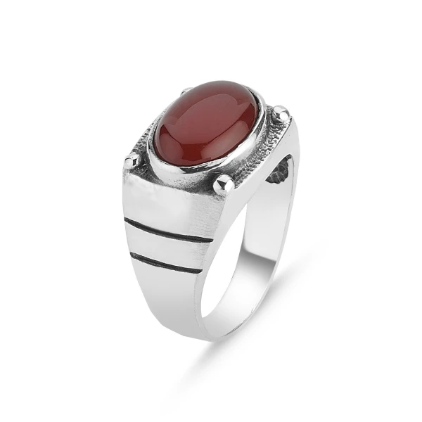 

Silver 925 Sterling Oval Agate Stone Oxidized Men Ring