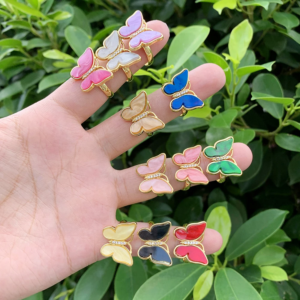 

Fashion Butterfly Shaped Glass Gilt Copper Finger Ring Girl Party/Wedding Charm Jewelry Ornaments Gift
