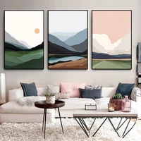 abstract nordic style landscape canvas painting sunrise nature simple poster mountain minimalist wall art living room home decor