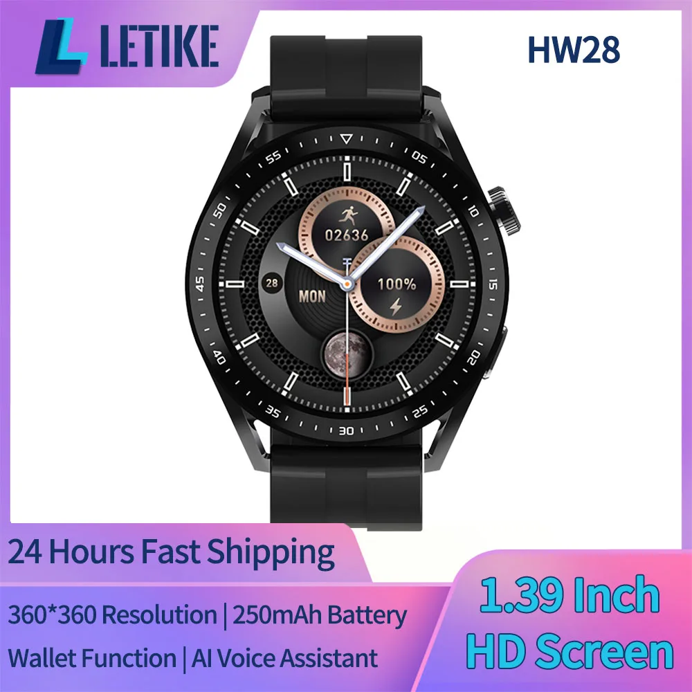 

Round Watch for Man Smart HW28 SmartWatch NFC Bluetooth Call Voice Assistant Heart Rate Monitor for Android IOS pk gtr 2 gts 2