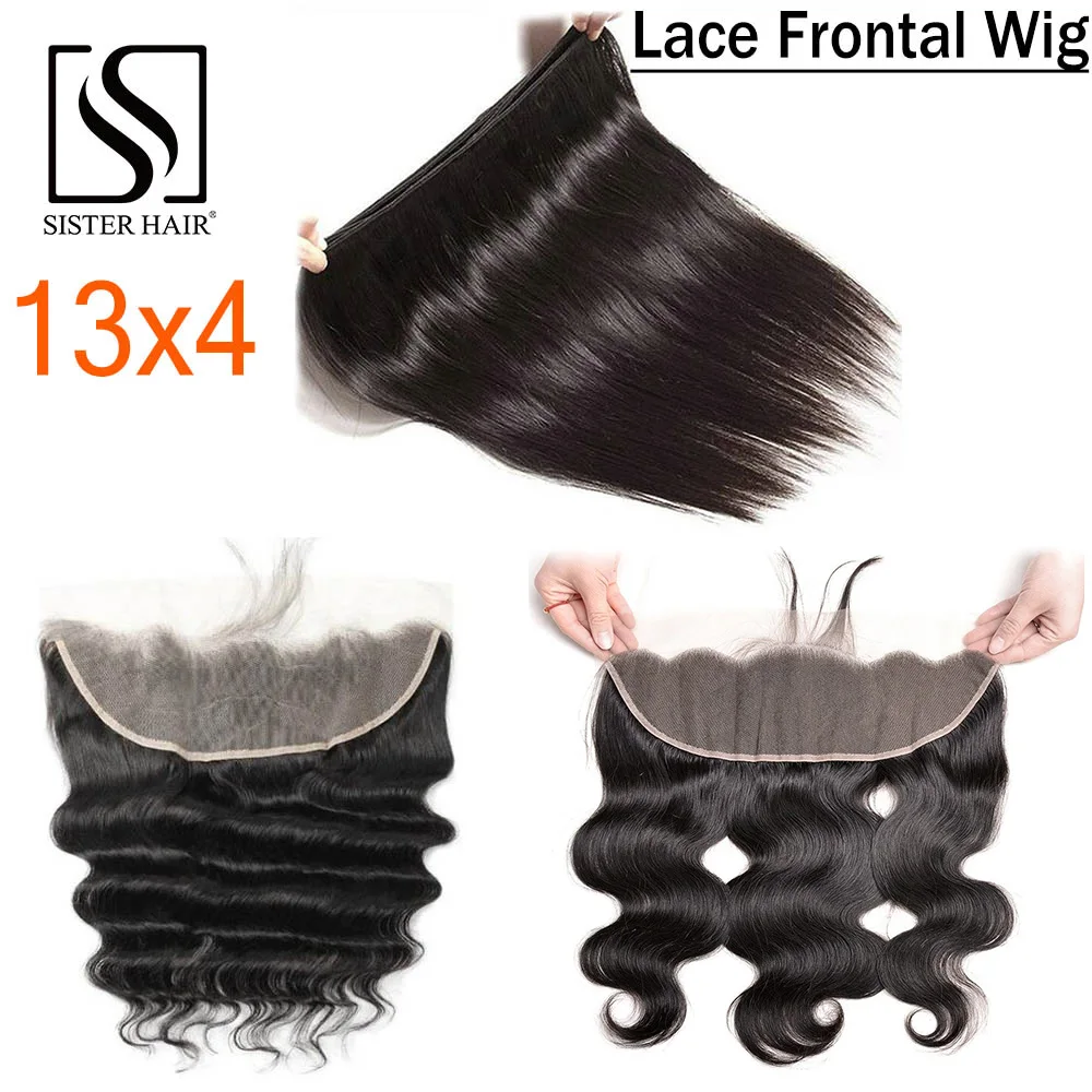 13X4 Lace Frontal Only Straight Hair Transparent 13X4 Body Wave Deep Wave Lace Frontal With Pre Plucked Natural Remy Human Hair