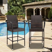 Outdoor 2pcs High Bar Chair PE Rattan Iron Frame Brown Gradient[US-Stock]