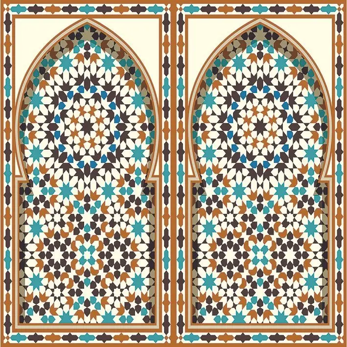 

Curtain Arabic Arch Traditional Islamic Architecture Classic Exterior Decorating Element Brown Blue White