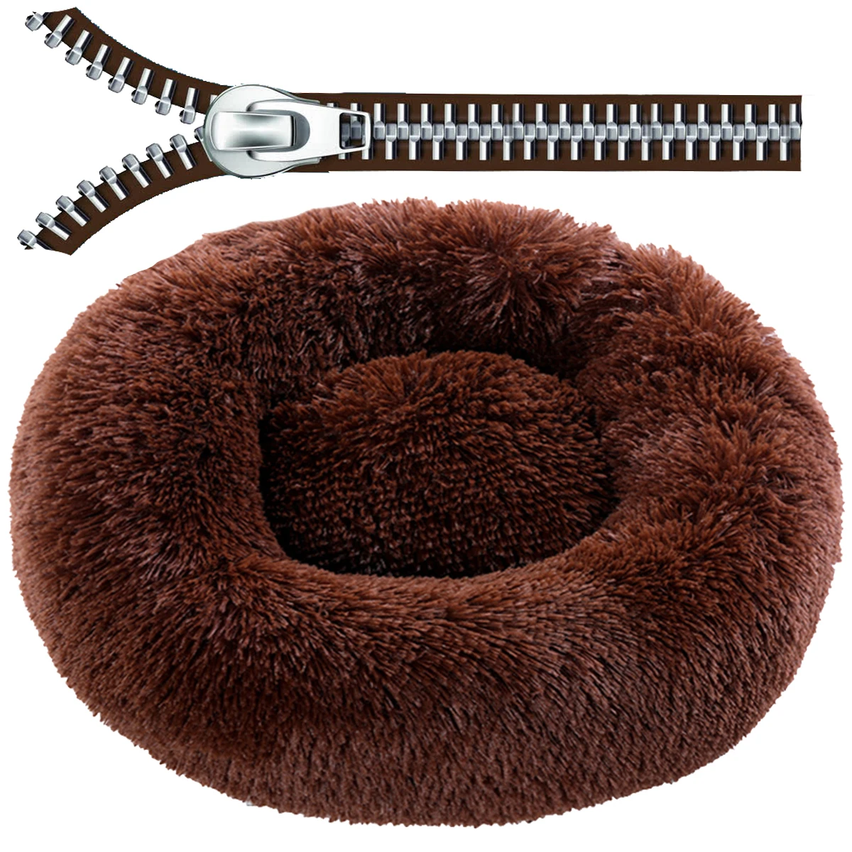 

For Round Plush Dog Bed with Zipper House Dog Cat Mat Winter Warm Sleeping Cats Nest Soft Long Plush Dog Basket Pet Cushion