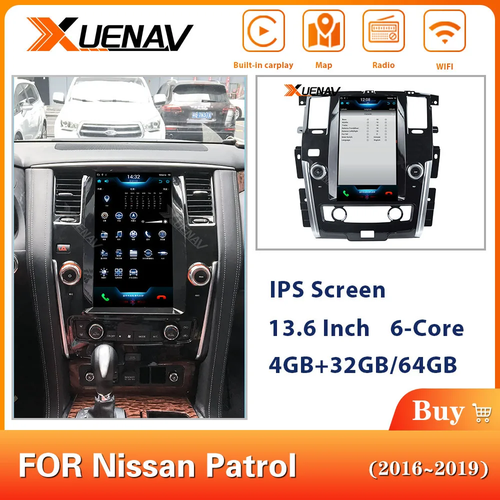

XUENAV 13.6 Inch Vertical Screen 2Din Android DVD Player Head Unit For-Nissan Patrol 2016-2019 GPS Navigation Touch Screen