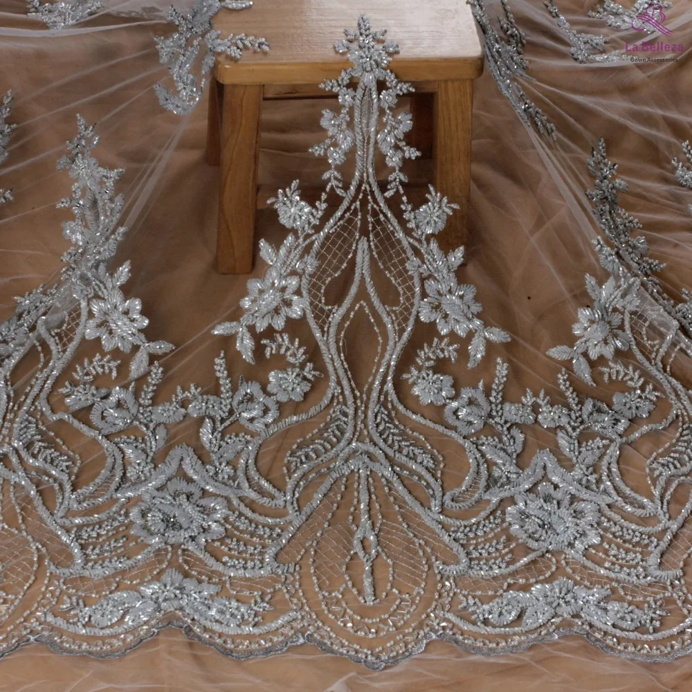La Belleza, новинка, свадебное платье, кружевная ткань, дизайн, кружево, Серебряное золото, расшитое бисером, кружевная ткань, Кристальное кружево, 1 ярд