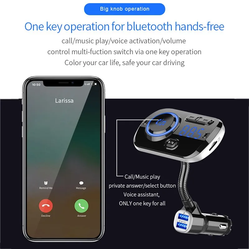 Bluetooth MP3 плеер автомобильный fm передатчик аудио mp3 с 3V.1A Quick Charge Dual USB Автомобильное