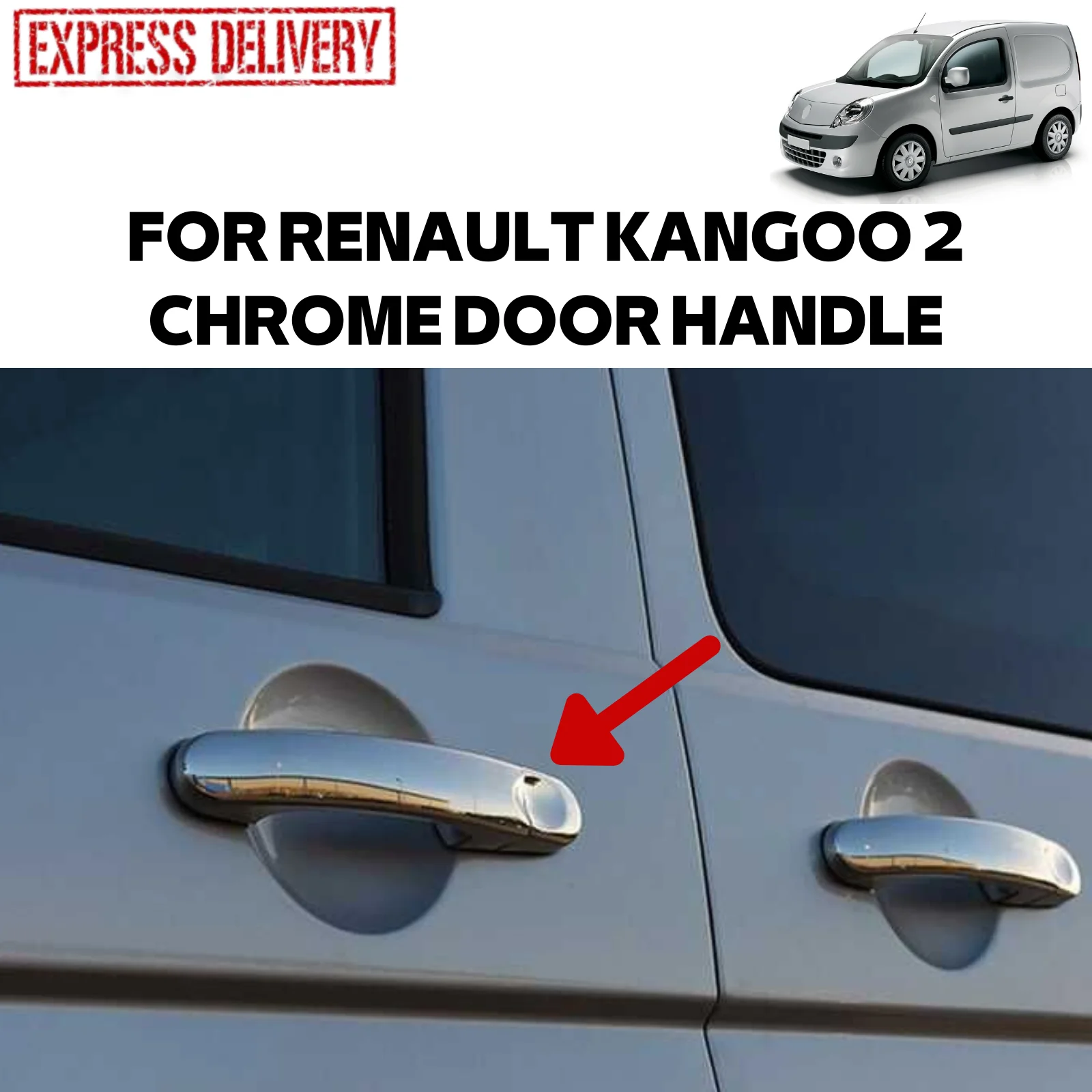 

FOR RENAULT KANGOO 2 2008-2021 6 PIECE CHROME DOOR HANDLE TRIM STAINLESS STEEL OUTDOOR ACCESSORY SIDE PANEL TRACK CAR MODIFIED