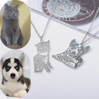 customized picture pet engrave silver color necklace custom dog tag portrait necklaces for women handmade jewelry memory gift