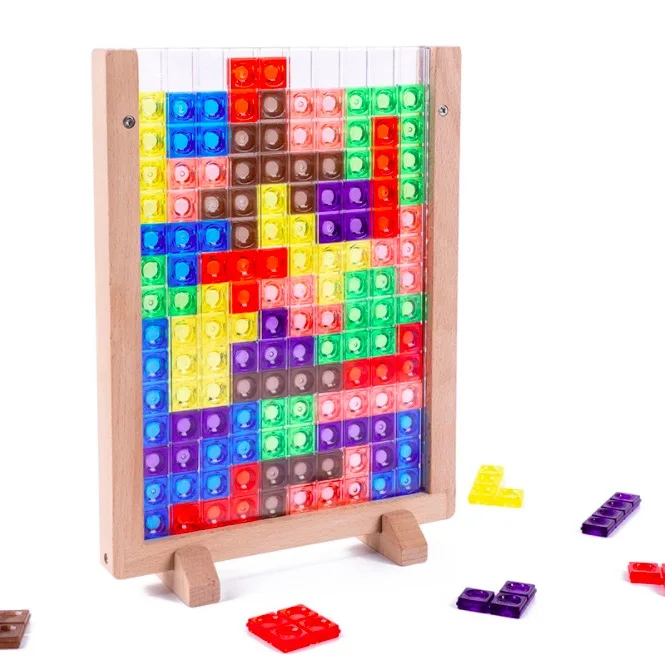 Rompecabezas de madera colorido en 3D, Tangram, juego de escritorio ruso creativo, bloques de construcción, tablero de matemáticas, juguetes, juego de bloques en 3D, nuevo